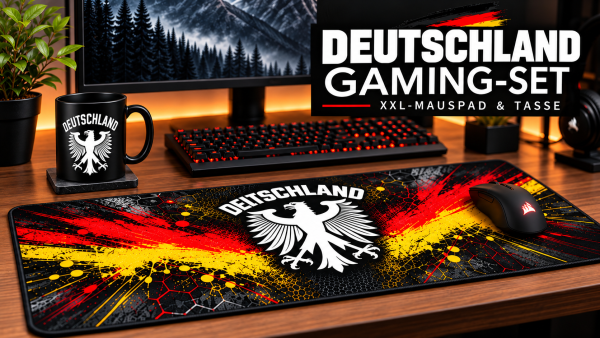 Deutschland Gaming-Set – XXL-Mauspad 80 × 30 cm & Tasse (limitiert 40 Stück)