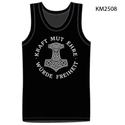 Tanktop „Kraft Mut Ehre Würde Freiheit“ schwarz – Motiv Thorhammer