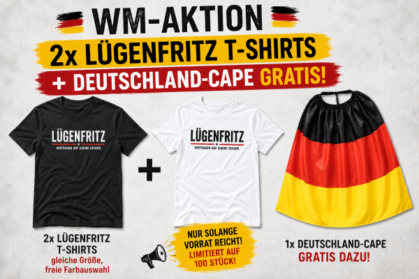 WM-Set: 2x Lügenfritz T-Shirts + Deutschland-Cape GRATIS