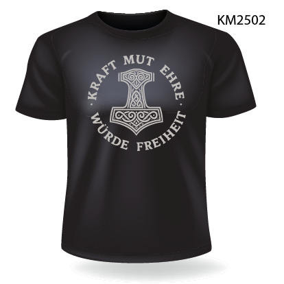 T-Shirt „Kraft Mut Ehre Würde Freiheit“ schwarz – Motiv Thorhammer