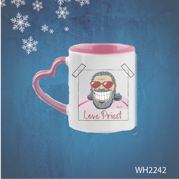Love Priest Tasse rosa mit Herzgriff
