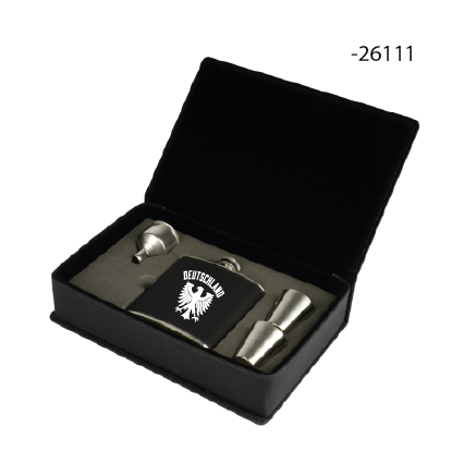 Deutschland – Edelstahl-Flachmann Geschenkset (4-teilig) (Farbe wählbar)