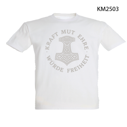 T-Shirt „Kraft Mut Ehre Würde Freiheit“ weiss – Motiv Thorhammer