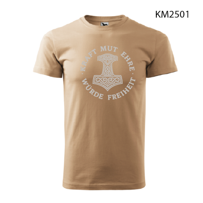 T-Shirt „Kraft Mut Ehre Würde Freiheit“ sand – Motiv Thorhammer